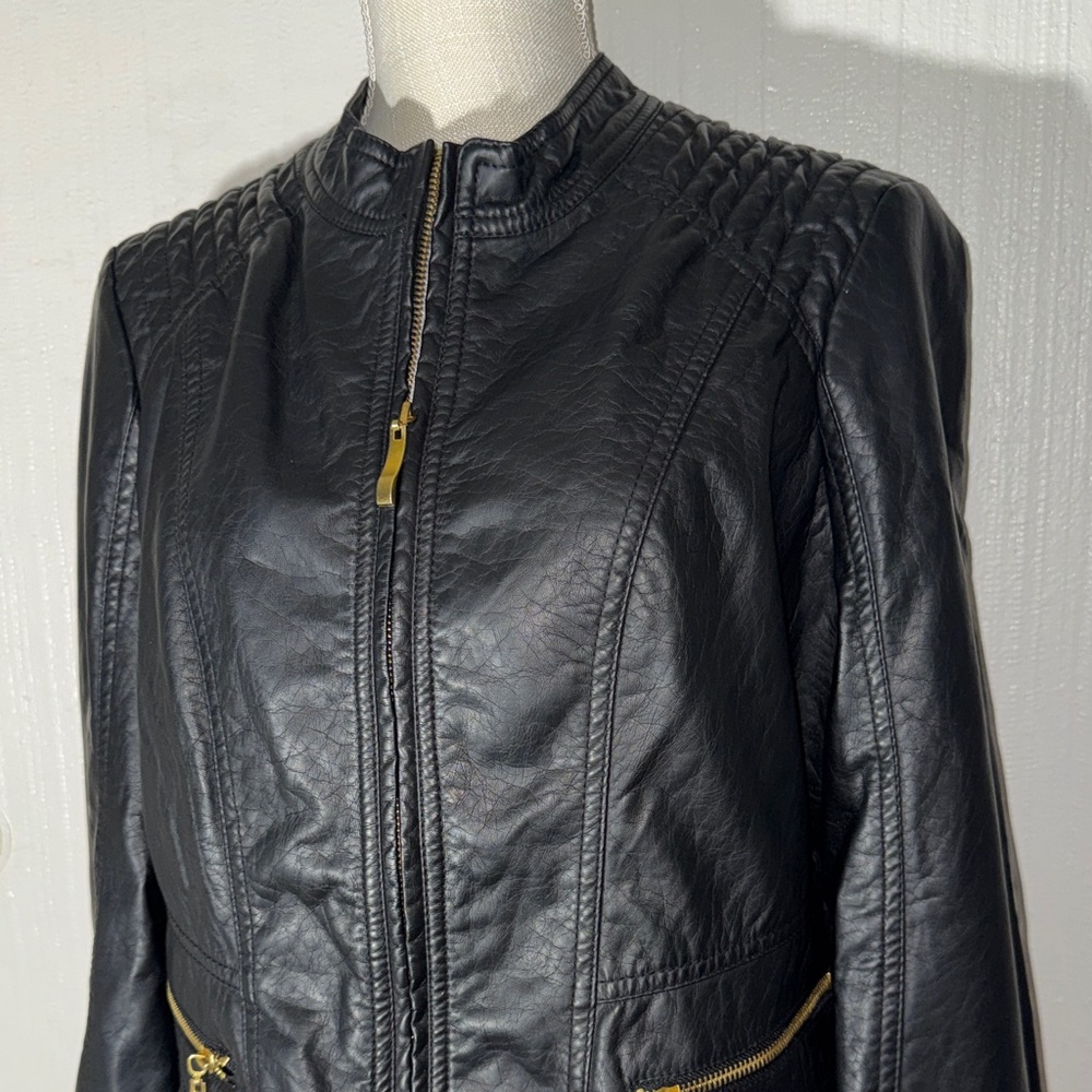 Therapy Black Faux Leather Jacket with Gold Accents Petite XL - Picture 3 of 10